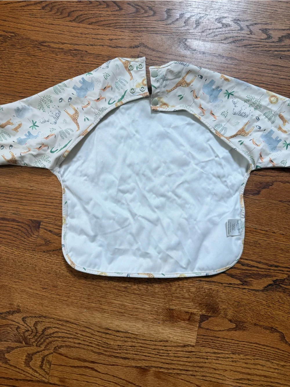 Long-Sleeve Waterproof Apron Bib with Safari Animal Print - Cream